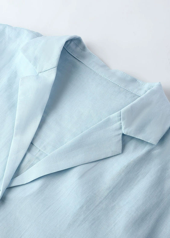 Fitted Blue Notche Button Solid Shirt Spring