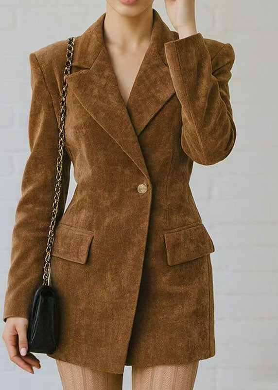Fitted Brown Peter Pan Collar Button Cotton Suit Coat Fall