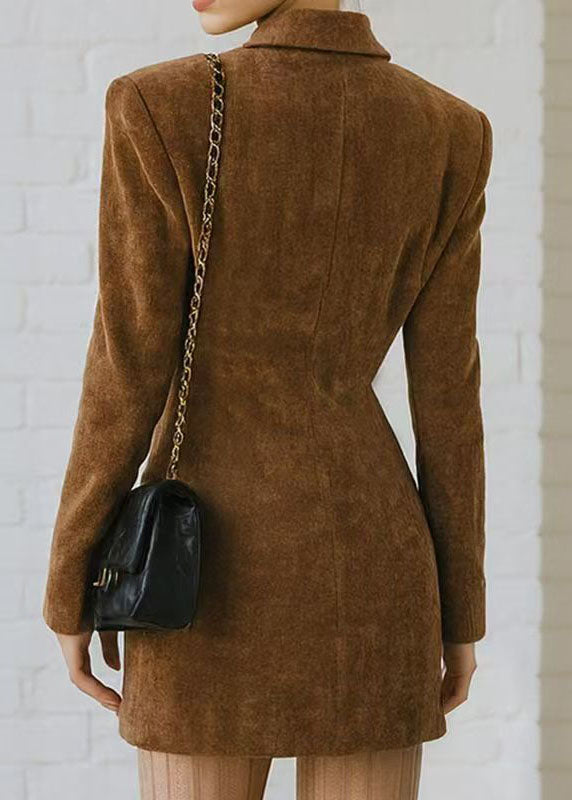 Fitted Brown Peter Pan Collar Button Cotton Suit Coat Fall