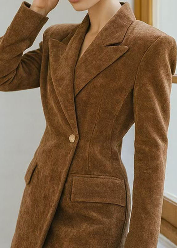 Fitted Brown Peter Pan Collar Button Cotton Suit Coat Fall