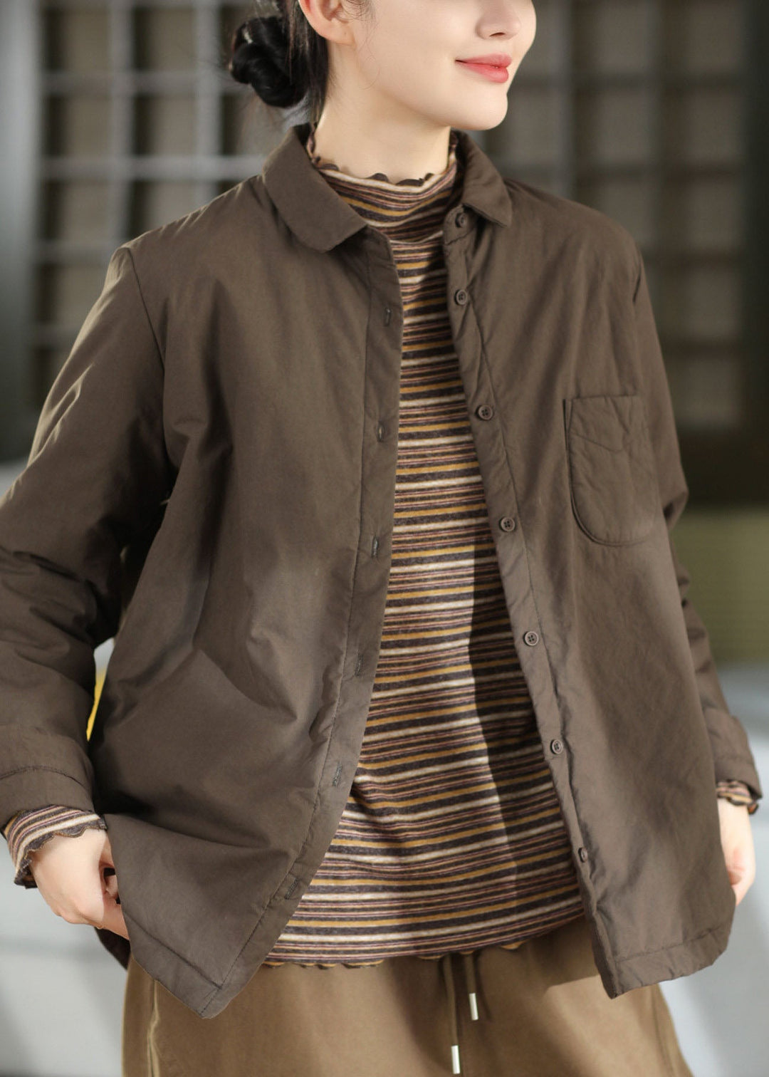 Fitted Chocolate Oversized Pockets Fine Cotton Filled Coats Winter