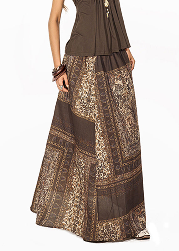 Fitted Coffee Print Elastic Waist A Line Skirt Summer