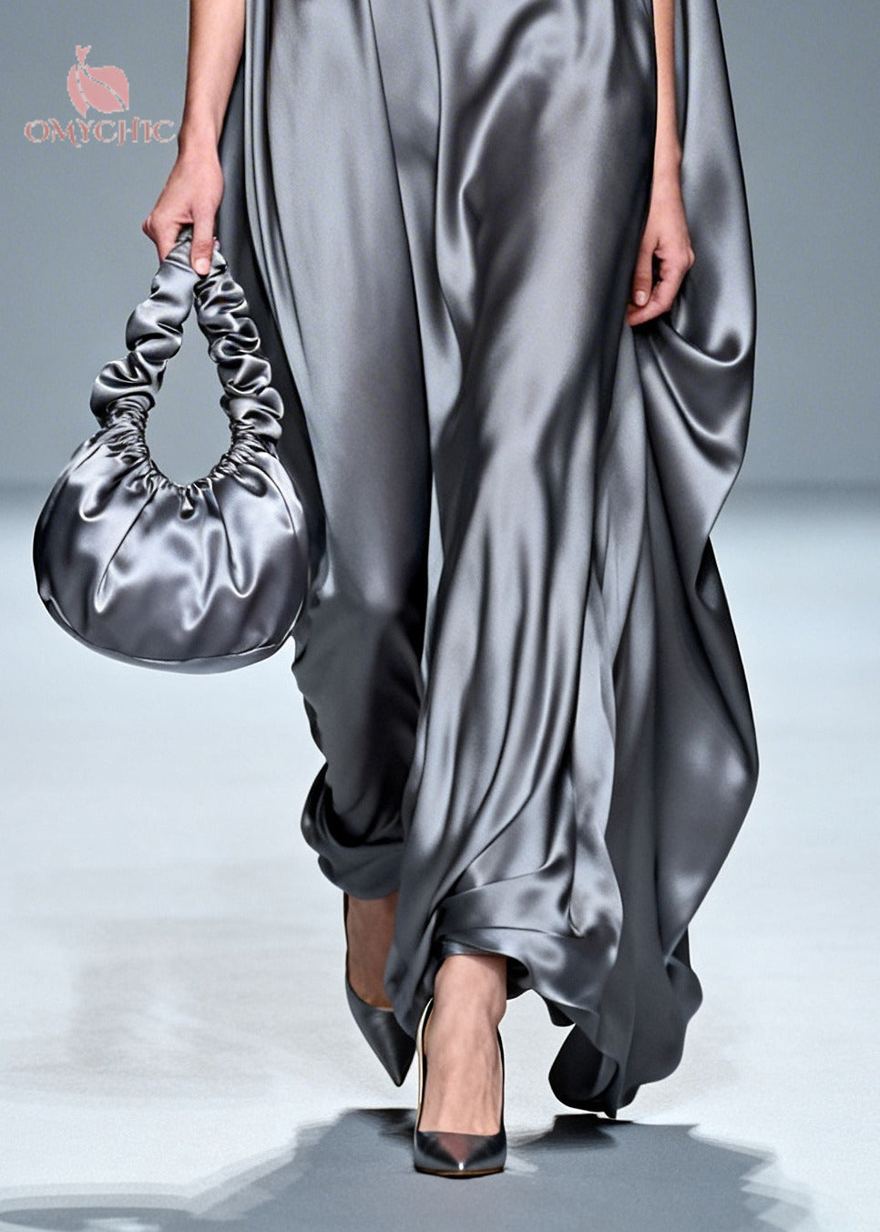 Fitted Grey Oversized Draping Silk Vacation Dresses Sleeveless
