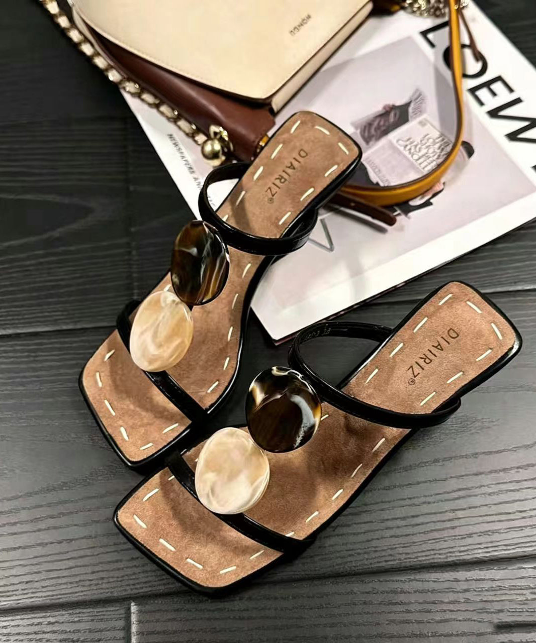 Fitted High Heel White Cowhide Leather Slide Sandals