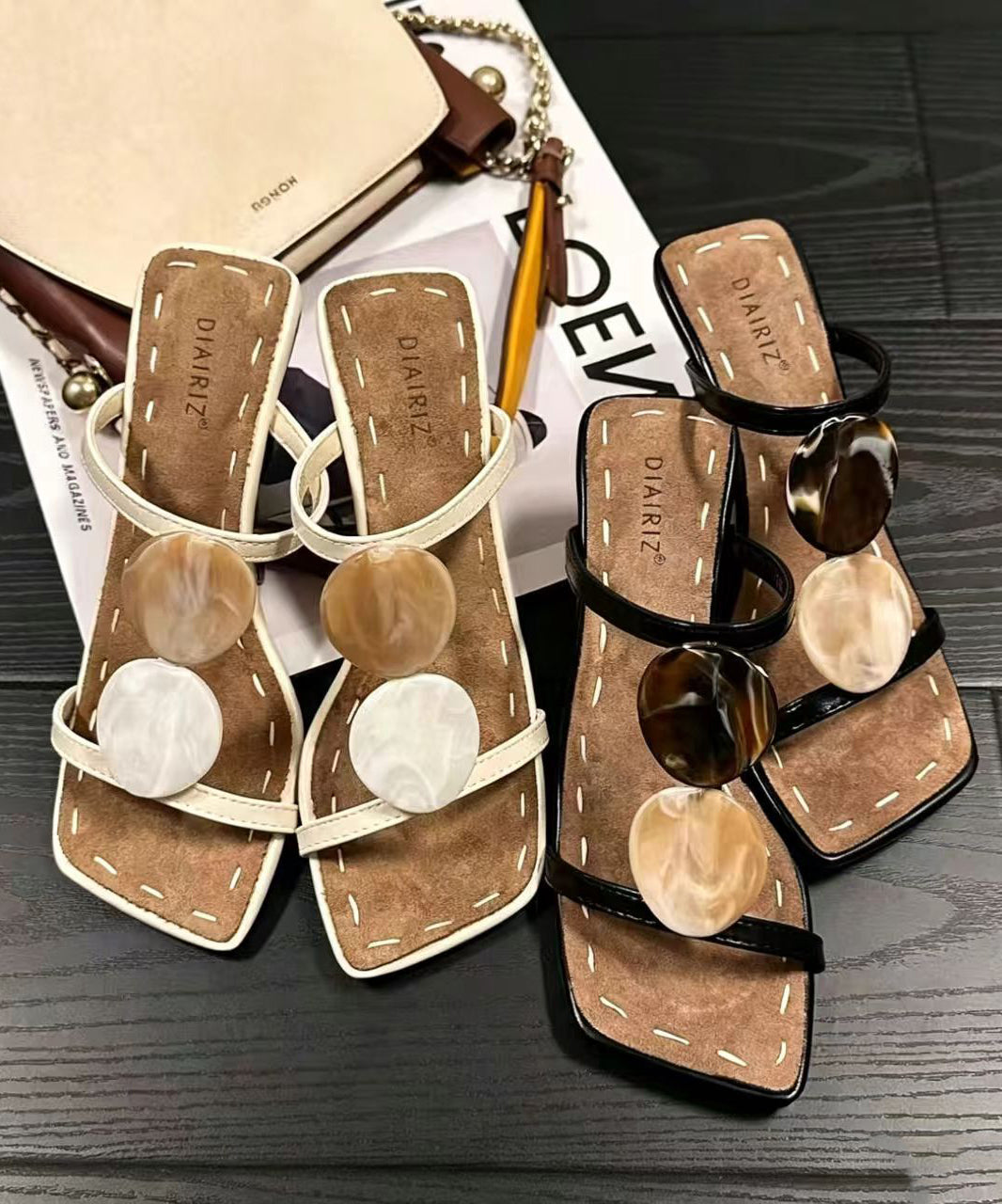 Fitted High Heel White Cowhide Leather Slide Sandals