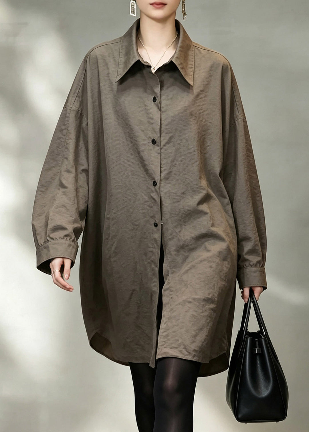 Fitted Khaki Peter Pan Collar Button Shirts Fall
