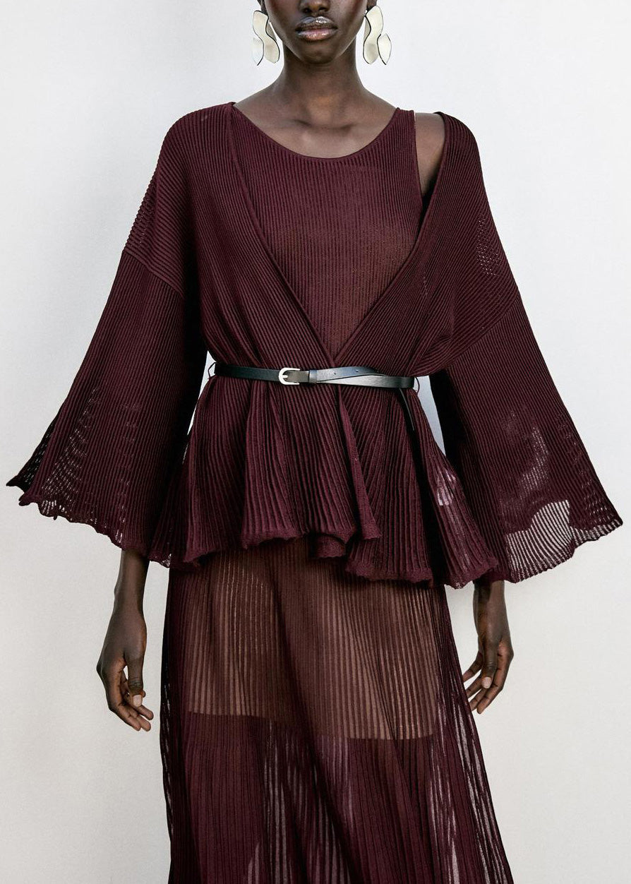 Fitted Mulberry Coat And Dress Cotton Two-Piece Set Summer