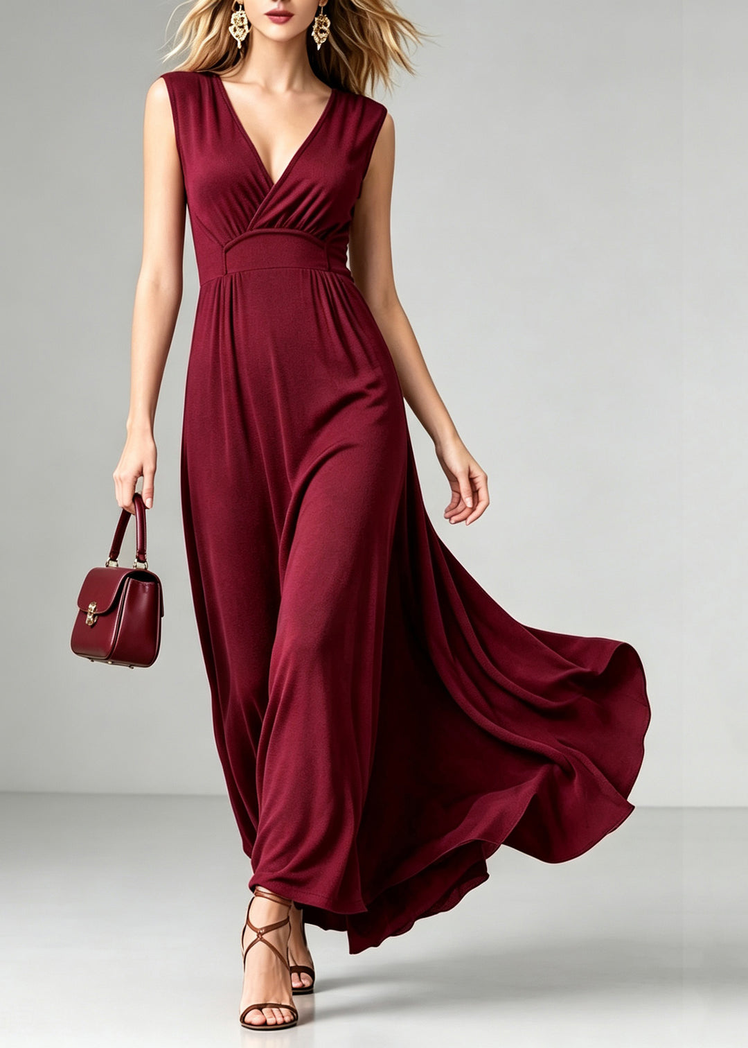 Fitted Mulberry High Waist Solid Maxi Dress Summer