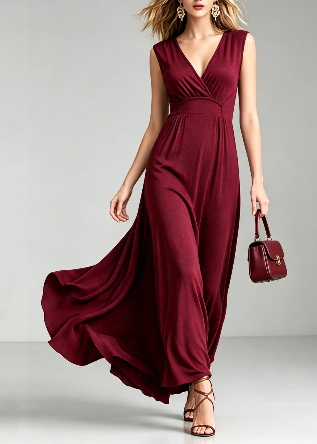 Fitted Mulberry High Waist Solid Maxi Dress Summer