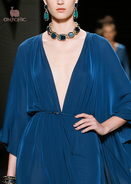 Fitted Navy Oversized Chiffon Maxi Dresses Summer