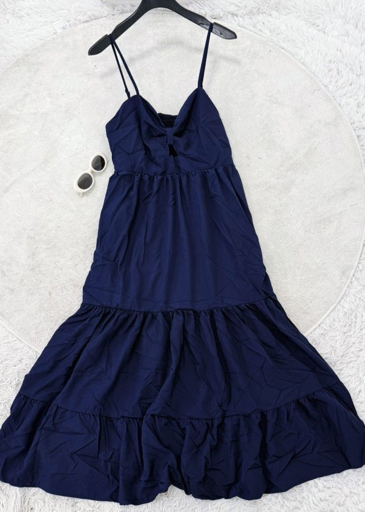 Fitted Navy Patchwork Solid Maxi Dress Sleeveless