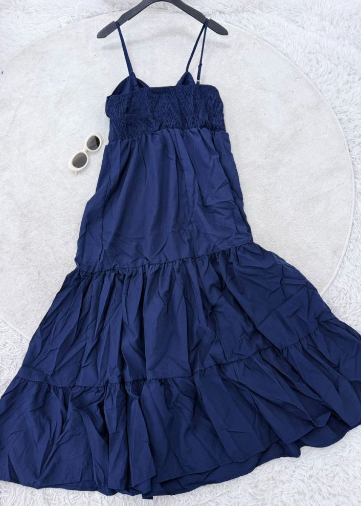 Fitted Navy Patchwork Solid Maxi Dress Sleeveless