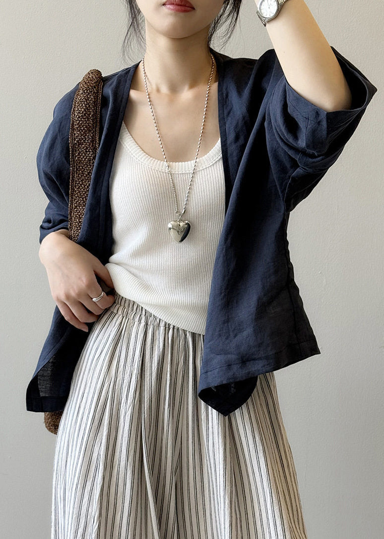 Fitted Navy V Neck Linen Cardigan Spring
