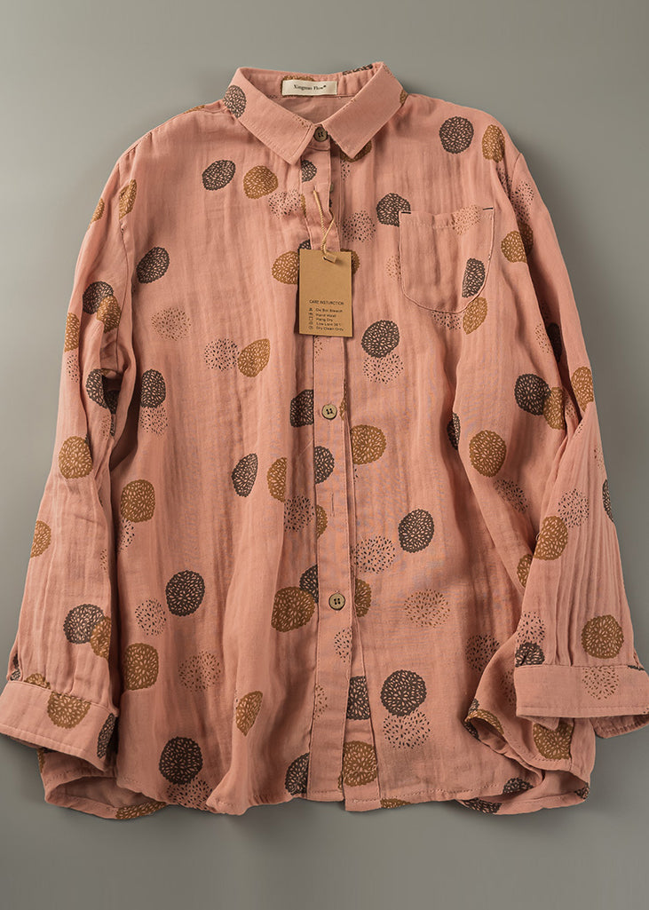 Fitted Orange Oversized Print Cotton Shirt Tops Spring