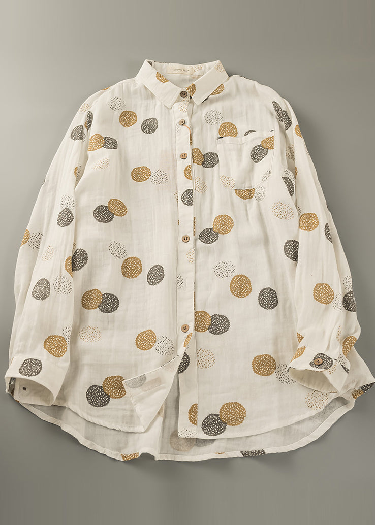 Fitted Orange Oversized Print Cotton Shirt Tops Spring