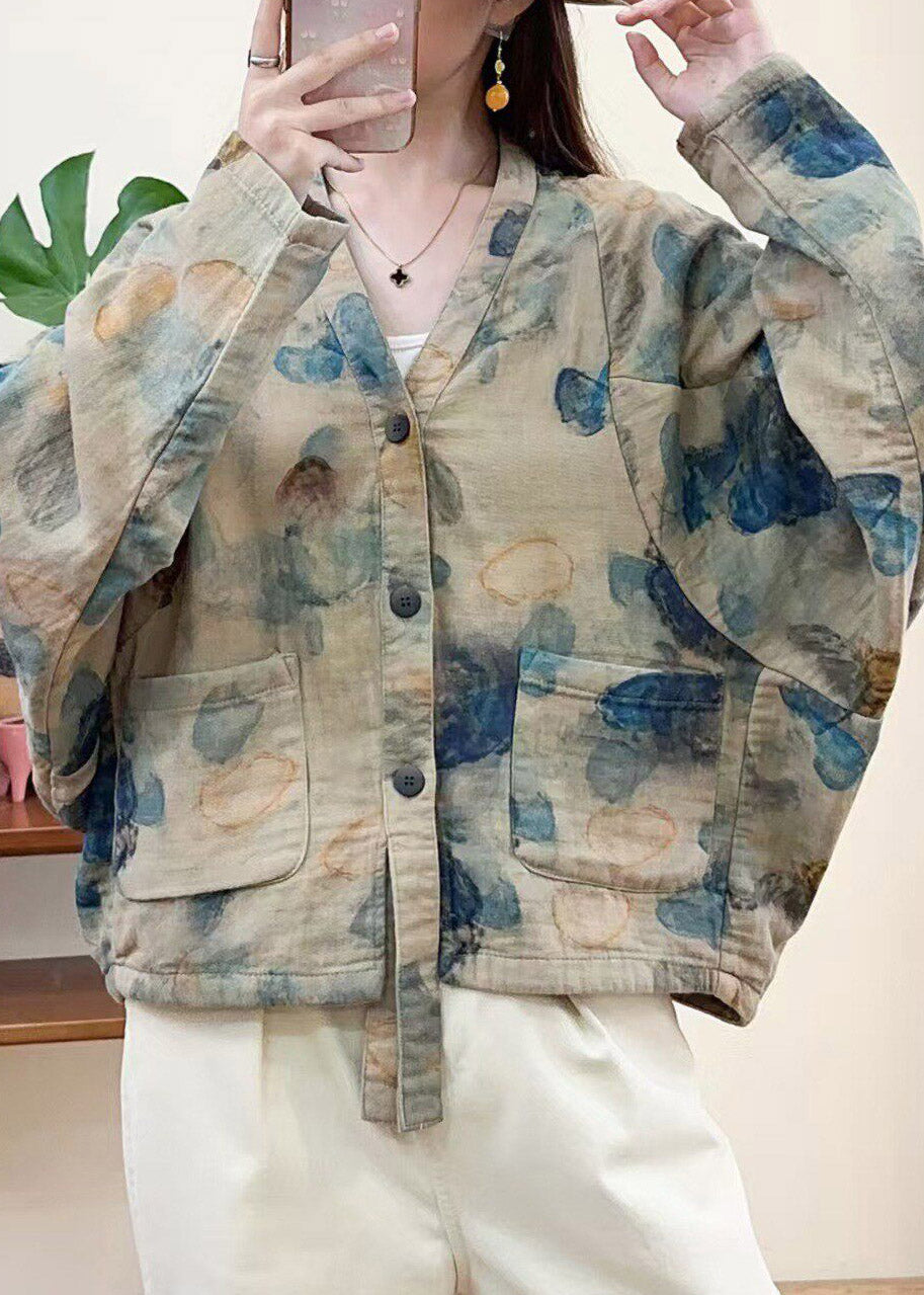 Fitted Picture 1 V Neck Pockets Print Coats Fall