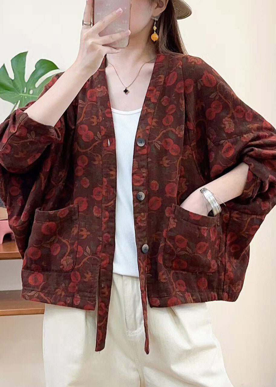Fitted Picture 1 V Neck Pockets Print Coats Fall