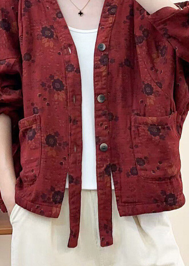 Fitted Picture 1 V Neck Pockets Print Coats Fall