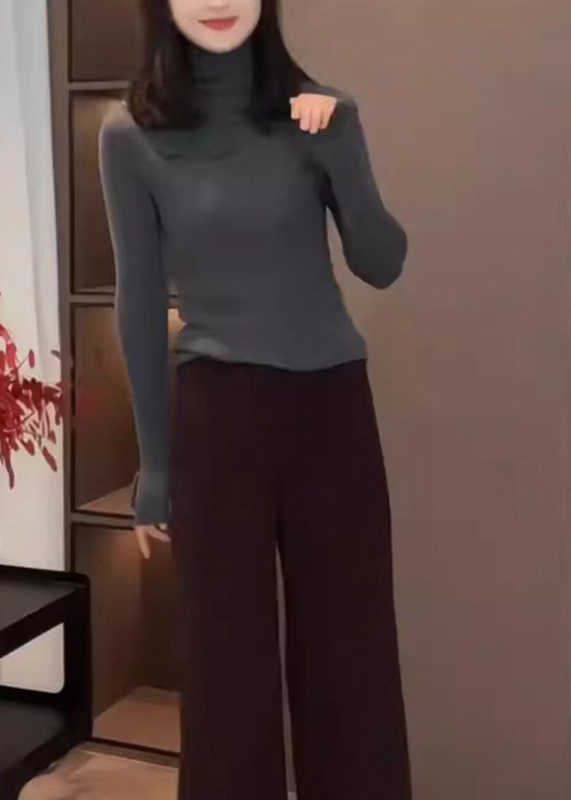 Fitted Purple Hign Neck Floral Patchwork Knit Sweaters Fall