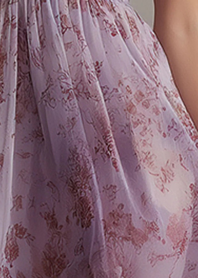 Fitted Purple V Neck Wrinkled Chiffon Mid Dress Summer