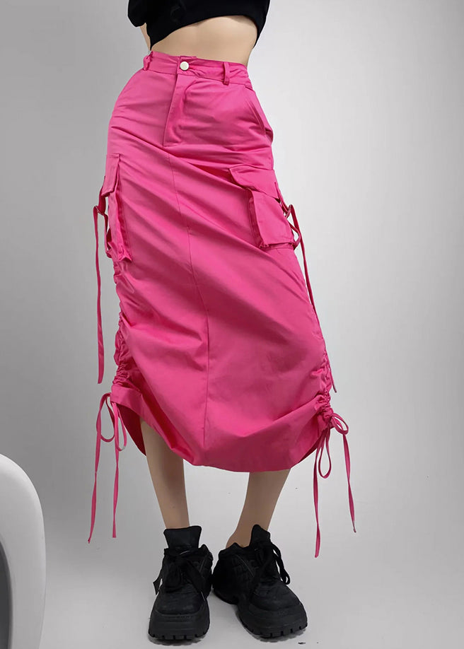 Fitted Rose Drawstring With Pockets Cotton Skirt Summer