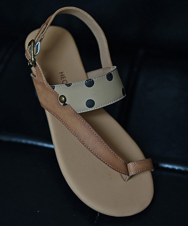 Fitted Splicing Sandals Khaki Cowhide Leather Thong Sandals
