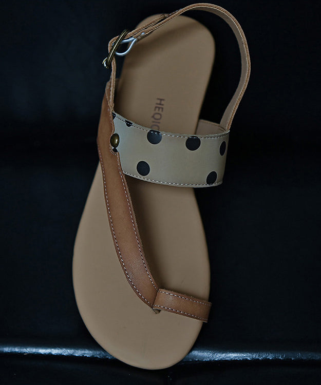 Fitted Splicing Sandals Khaki Cowhide Leather Thong Sandals