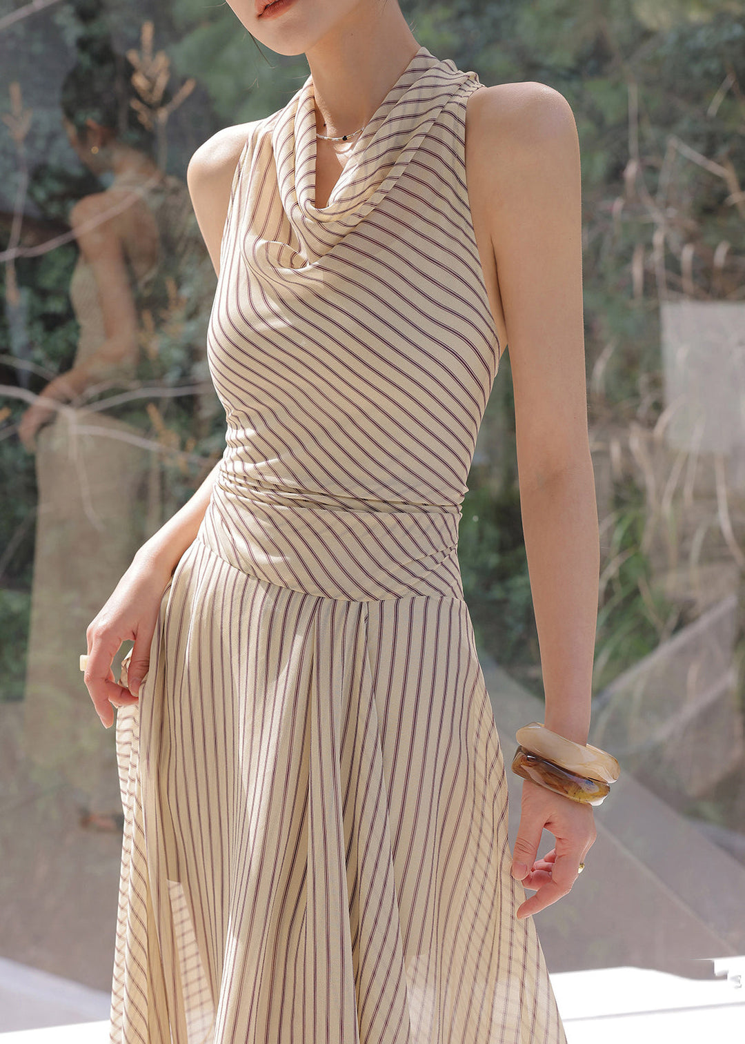 Fitted Striped Flattering Holiday Maxi Dress Sleeveless