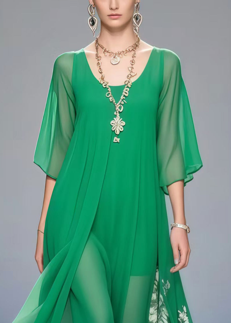 Fitted Tea Green Oversized Draping Chiffon Dress Summer