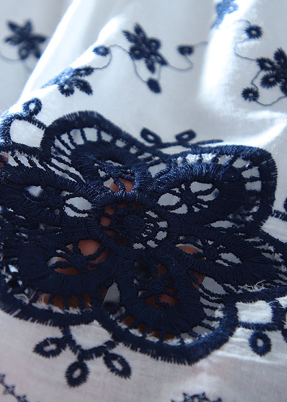 Fitted White Embroidered Cotton A Line Tops Summer - Omychic