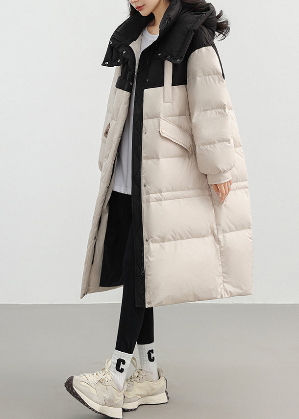 Fitted White Hooded Patchwork Duck Down Puffer Jacket Winter