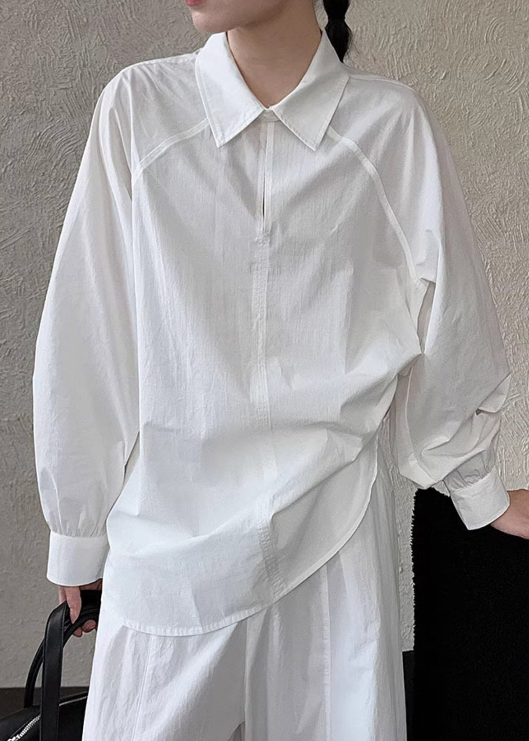 Fitted White Oversized Cotton Shirt Tops Spring