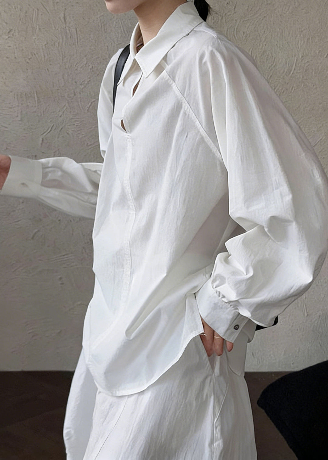 Fitted White Oversized Cotton Shirt Tops Spring