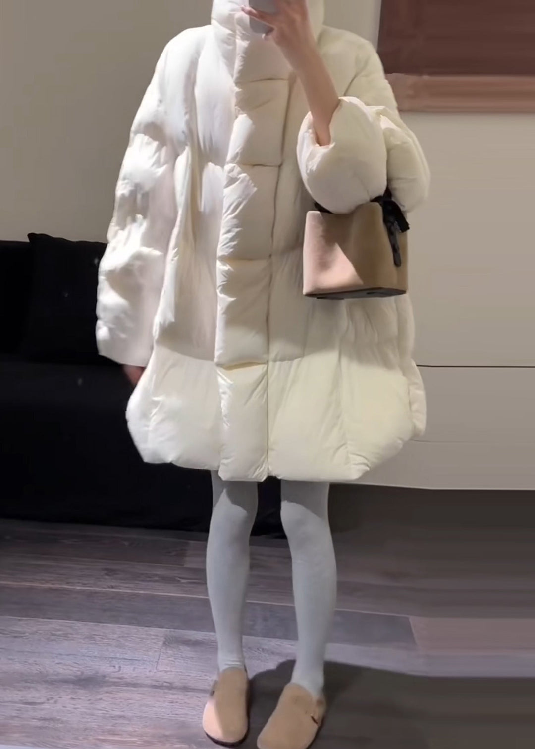 Fitted White Oversized Thcik Duck Down Puffer Coat Winter