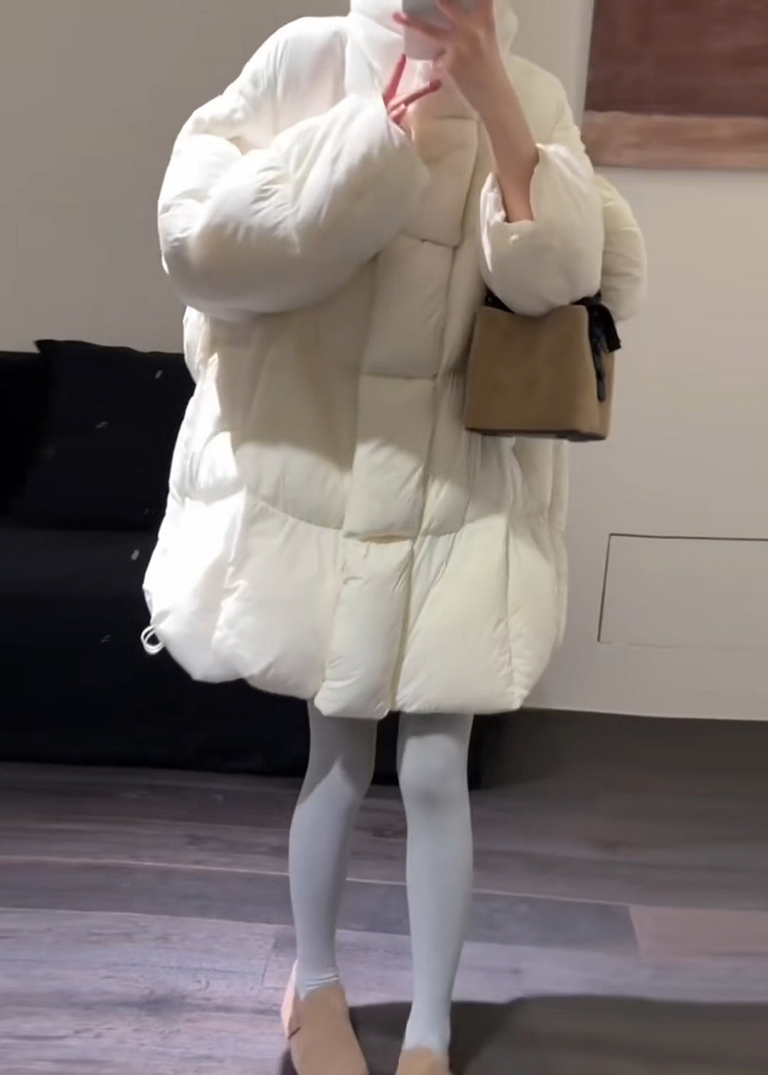 Fitted White Oversized Thcik Duck Down Puffer Coat Winter