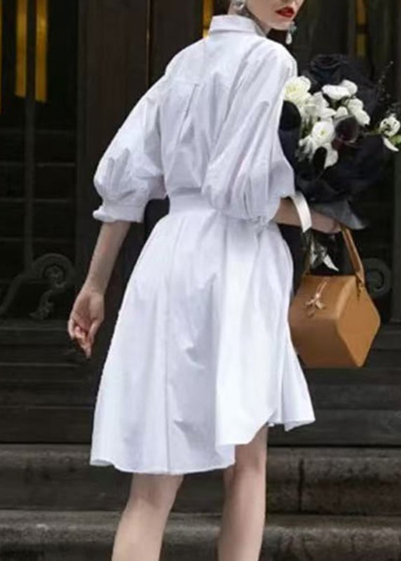Fitted White Peter Pan Collar Tie Waist Shirt And Skirts Two-Piece Set Fall