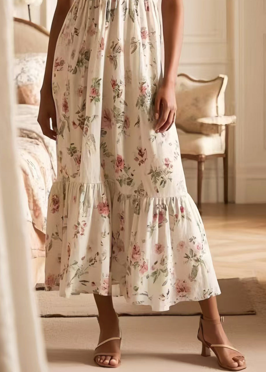 Fitted White Print Cotton Cami Dresses Summer