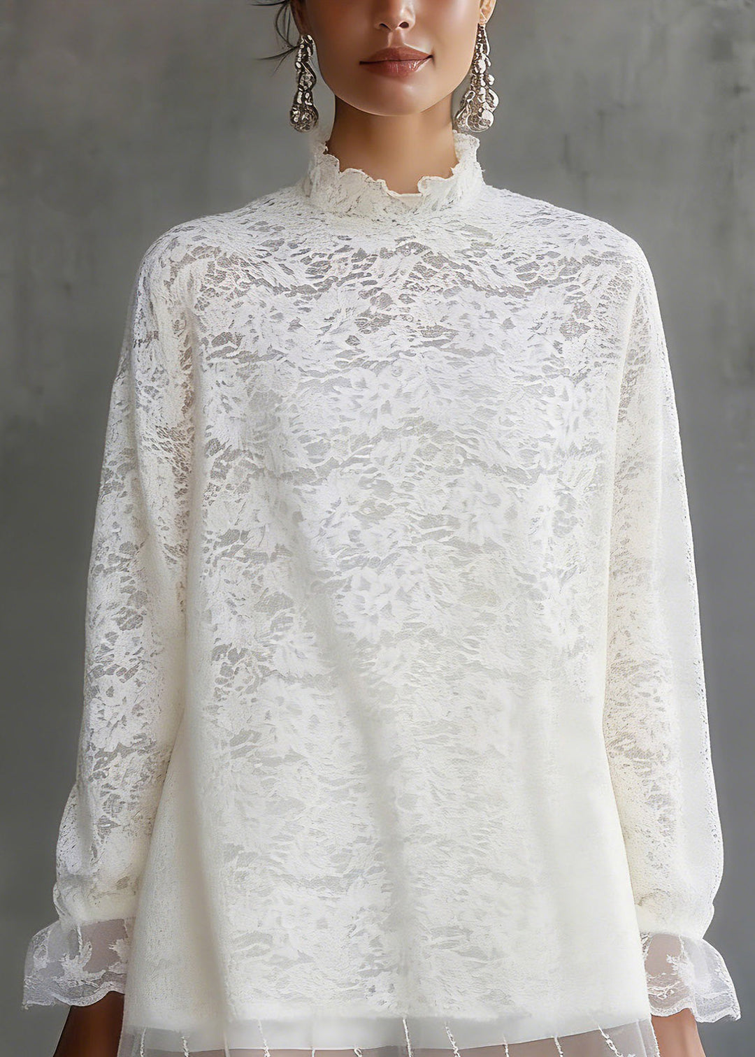 Fitted White Tulle Patchwork Lace Tops Spring
