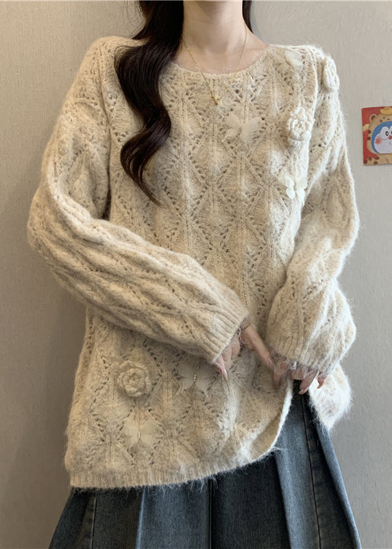 Floral Apricot Butterfly Hollow Out Cozy Knit Sweater