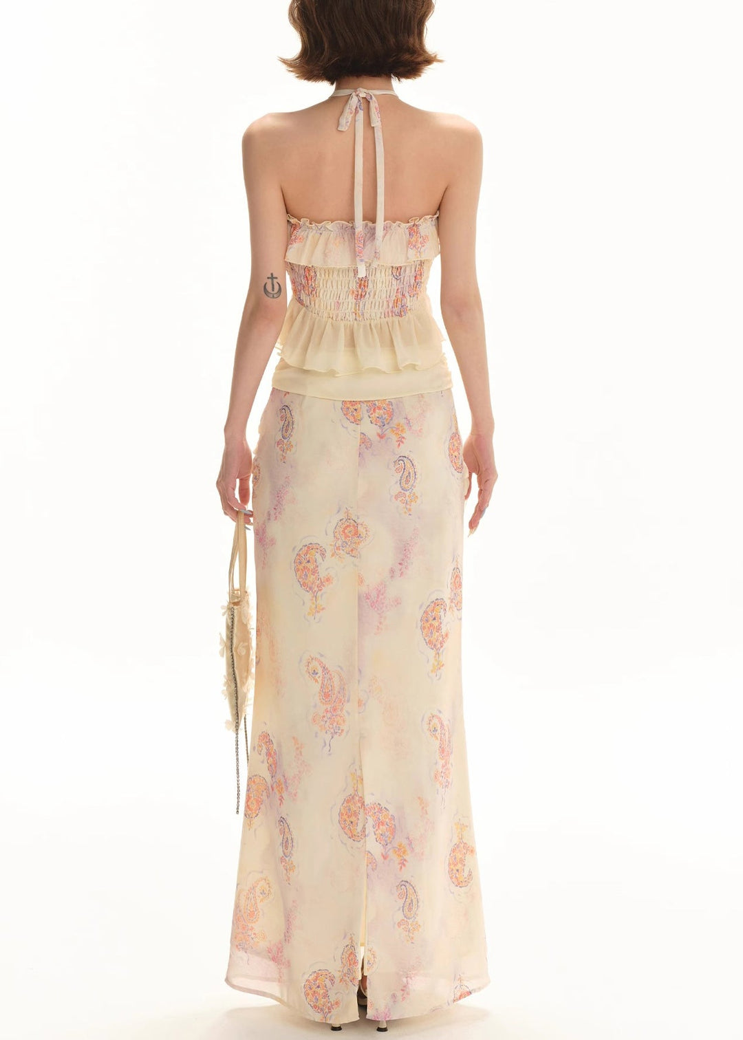 Floral Apricot Print Tank And Skirts Chiffon Two Pieces Set Sleeveless