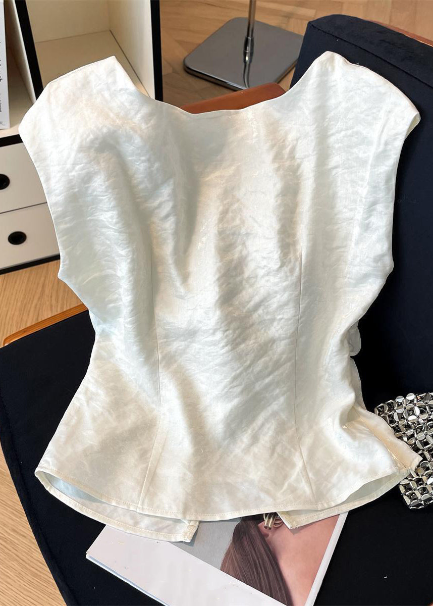 Floral Beige Square Collar Front Open Silk Shirt Summer