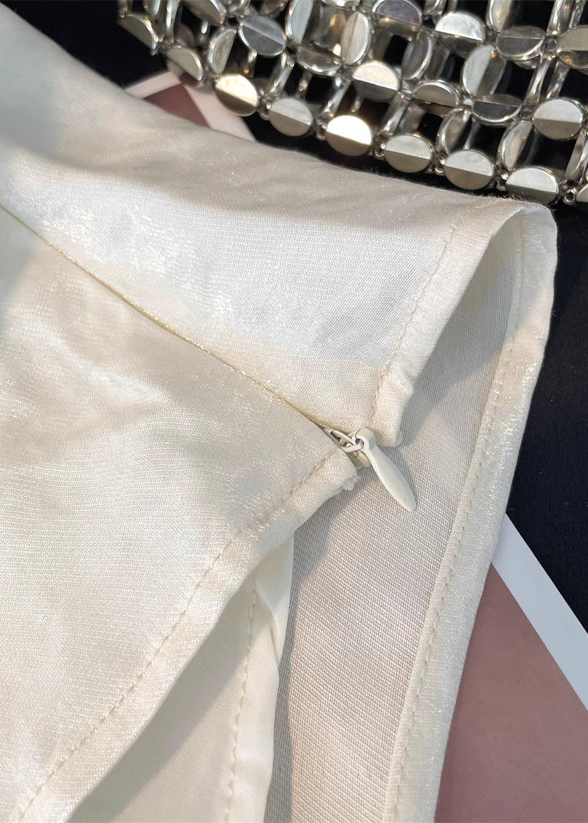 Floral Beige Square Collar Front Open Silk Shirt Summer