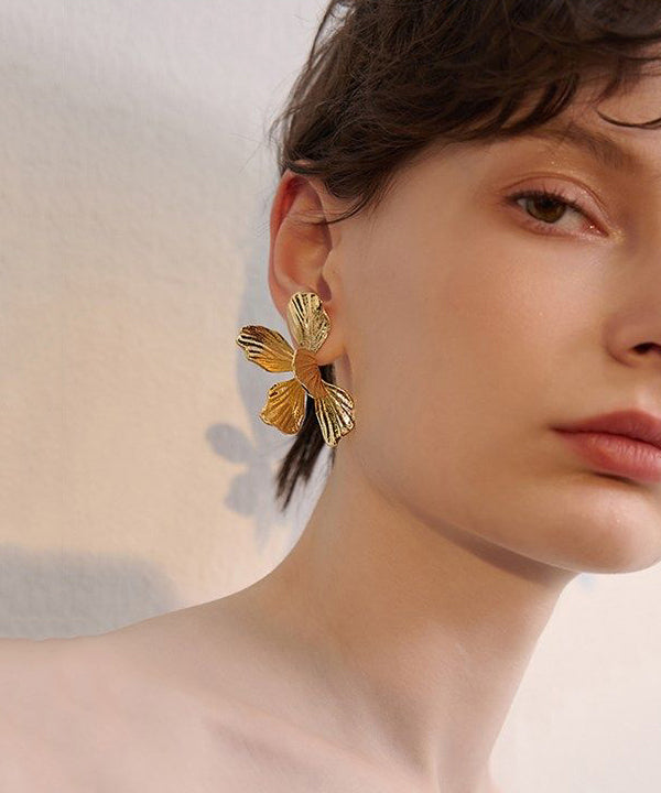 Floral Gold Exaggeration Gold Plated Stud Earrings