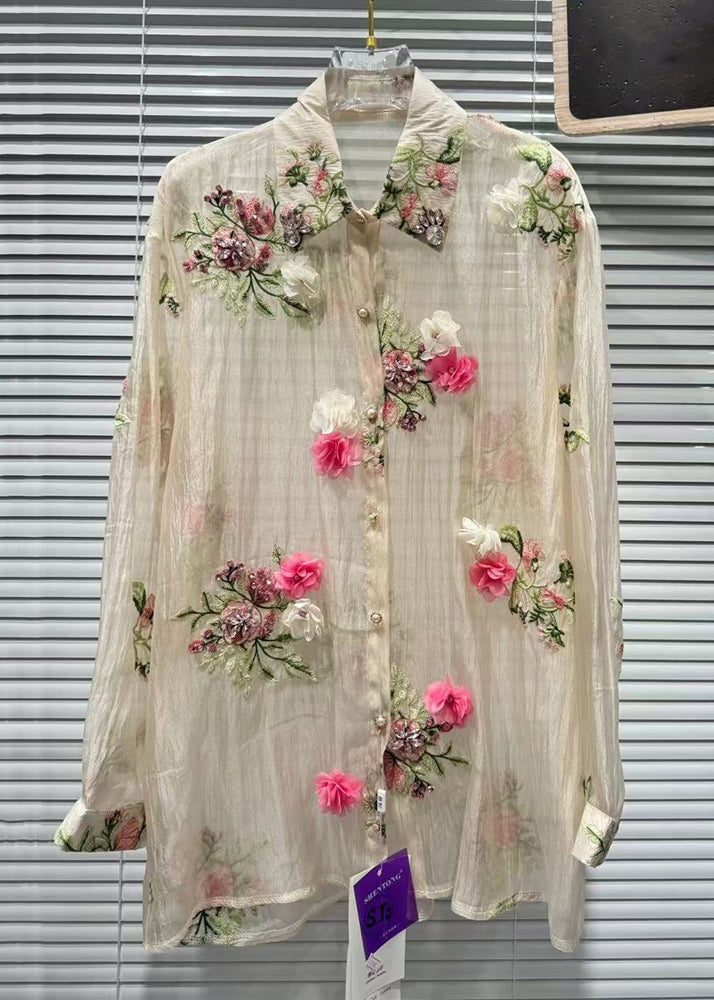 Floral Pink Zircon Patchwork Cotton Shirts Summer