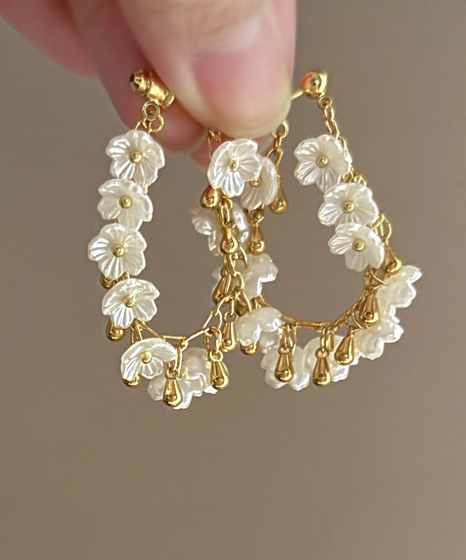 French Acrylic Floral Tassel Alloy Gilding Earrings