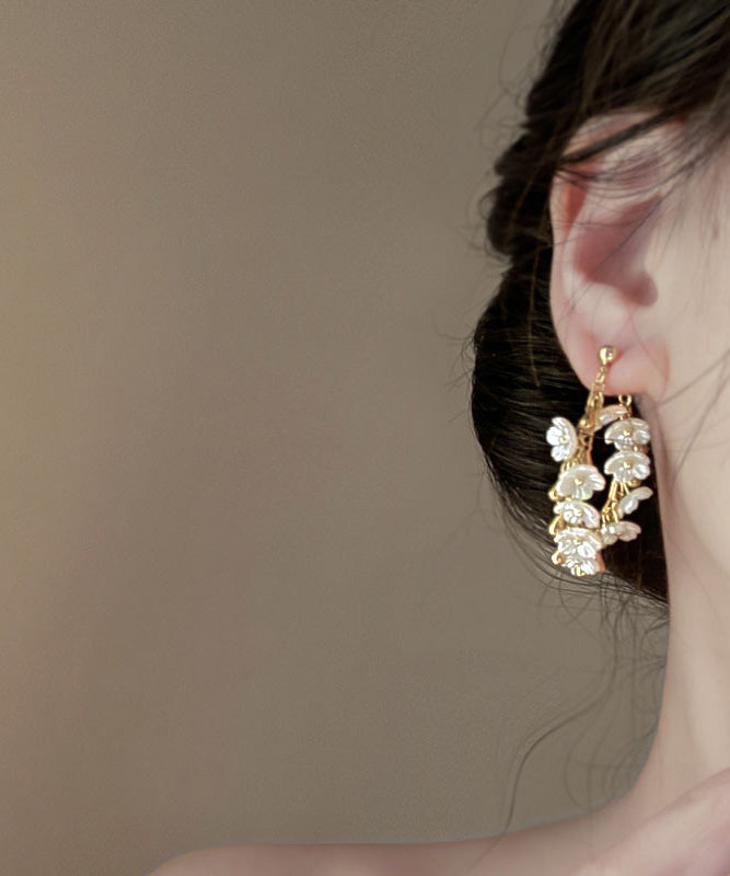 French Acrylic Floral Tassel Alloy Gilding Earrings