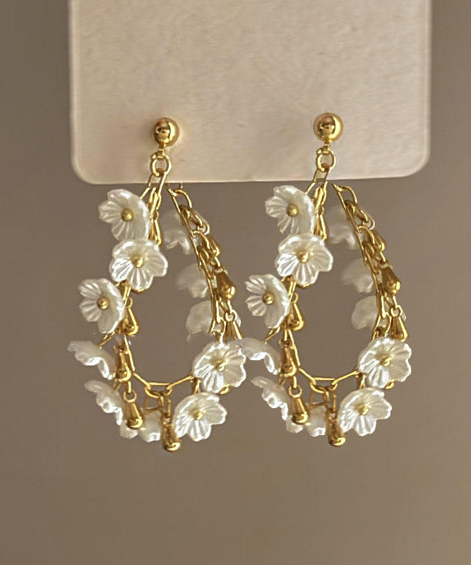 French Acrylic Floral Tassel Alloy Gilding Earrings