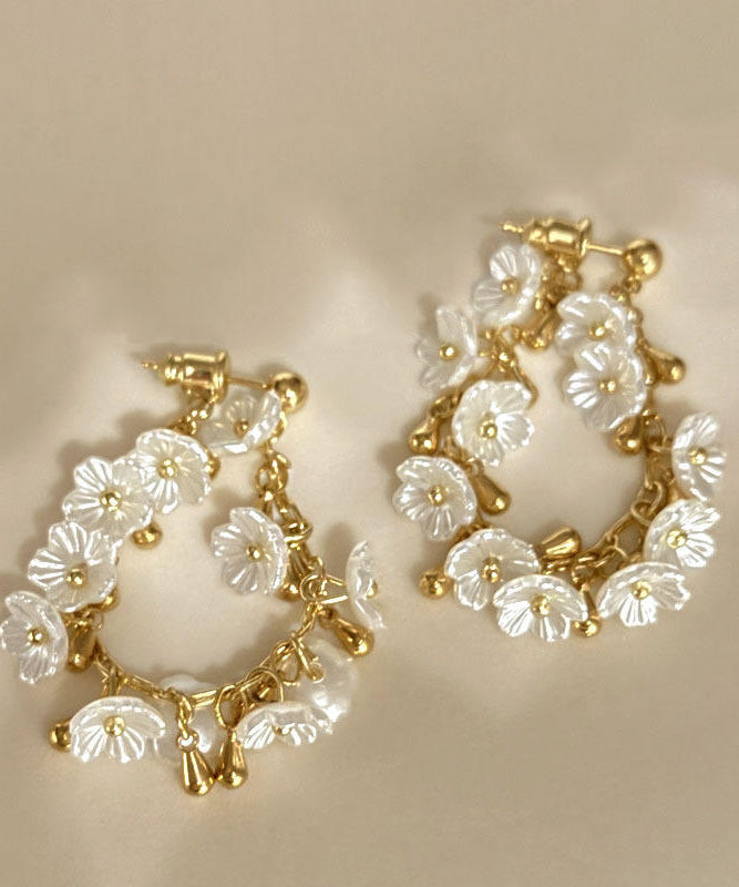 French Acrylic Floral Tassel Alloy Gilding Earrings