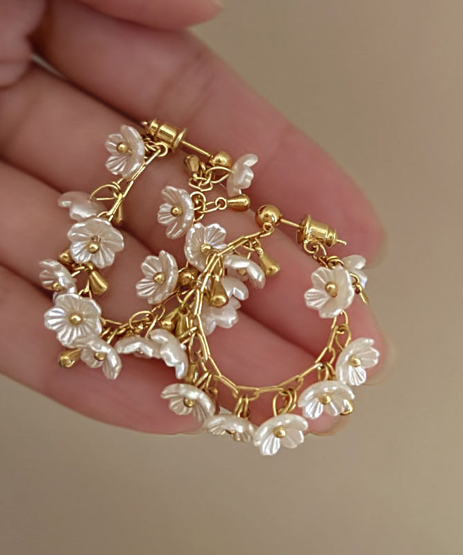 French Acrylic Floral Tassel Alloy Gilding Earrings