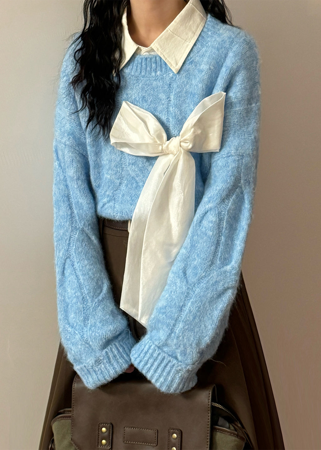 French Apricot Bow Hole Cozy Knit Sweaters Spring